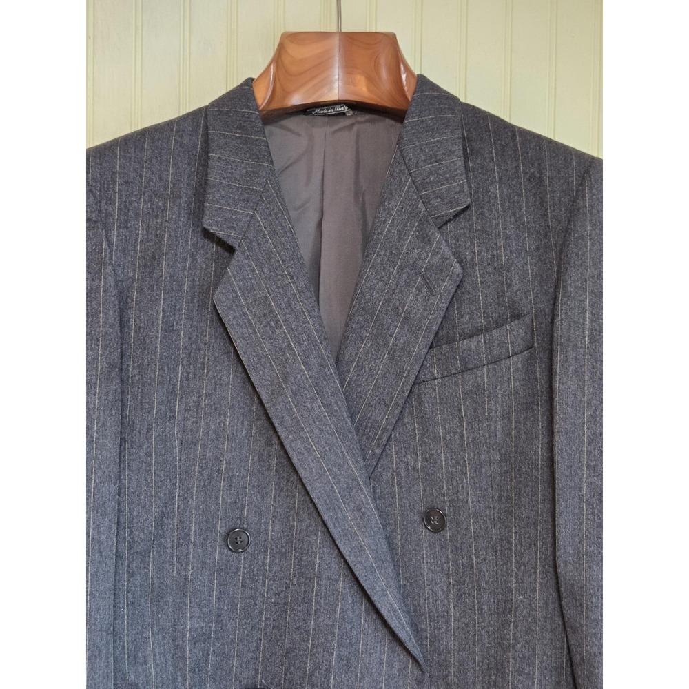 Lanerossi Suit Jacket Mens Large Gray Pinstripe Double Breasted Made In Italy‎